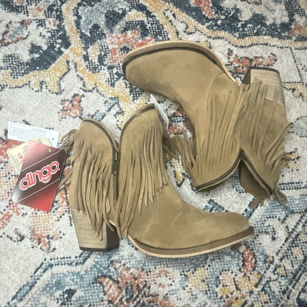NWT Dingo Women’s Suede Fringe Ankle Booties Tan Western Cowboy Size 6 $135